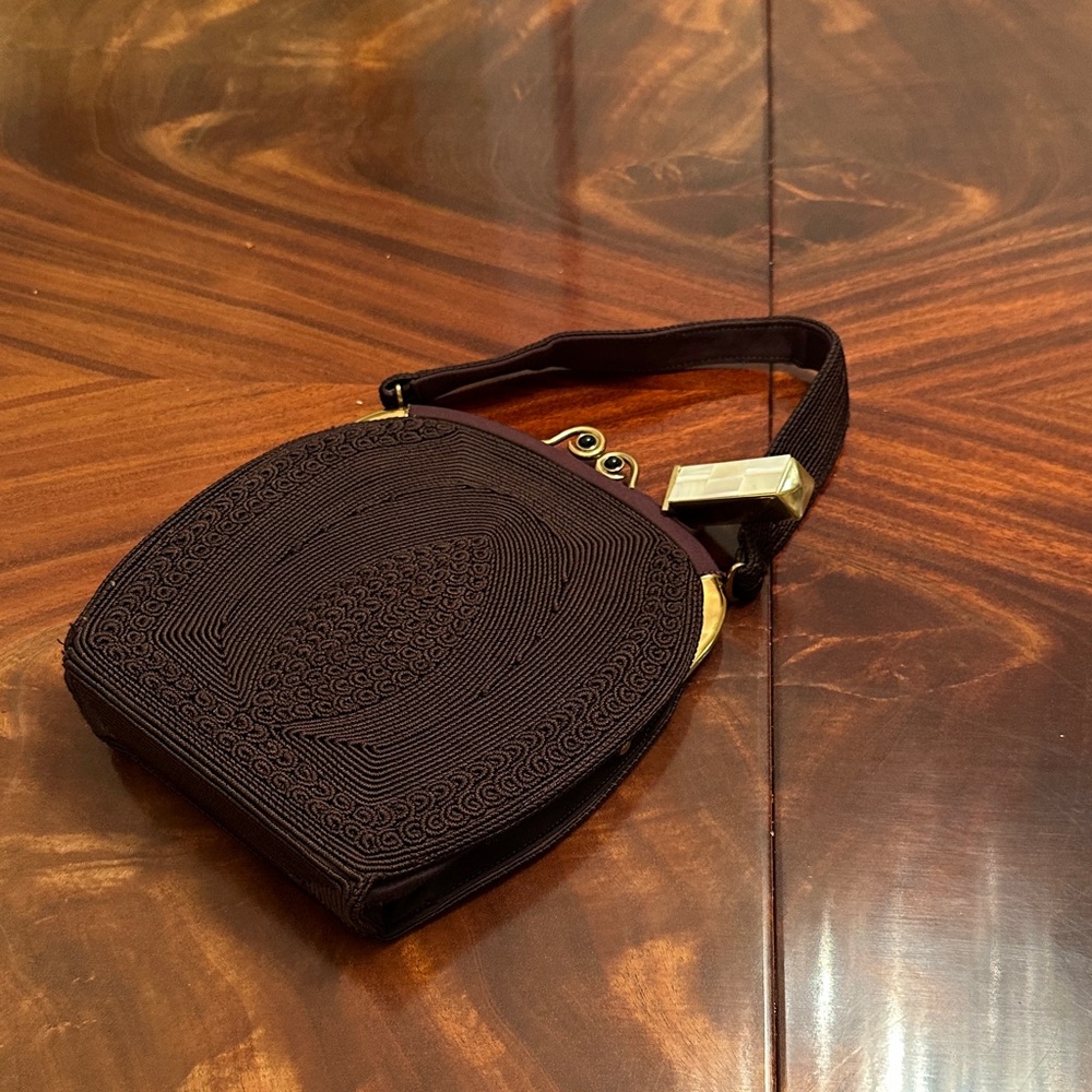 Vintage 1940’s Kiss Closure Corded Bag